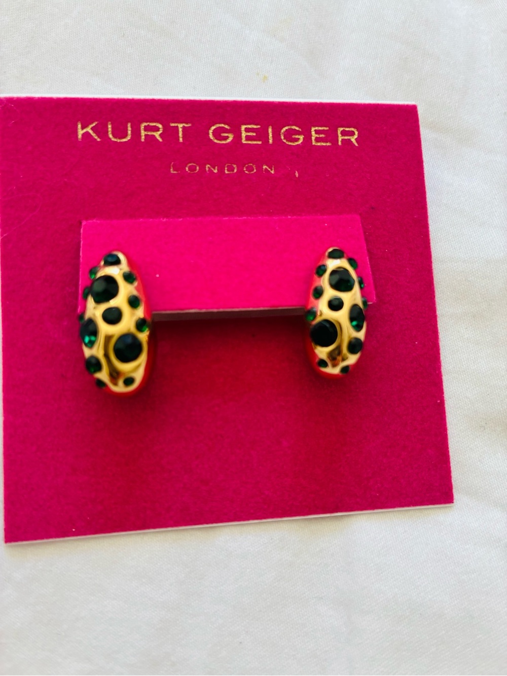 Kurt Geiger Gold-tone Oval Earrings with Green and Black Accents